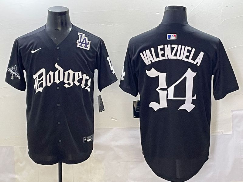 Men 2025 Los Angeles Dodgers #34 Valenzuela Black Seventh generation Joint Name Nike MLB Jersey style 17